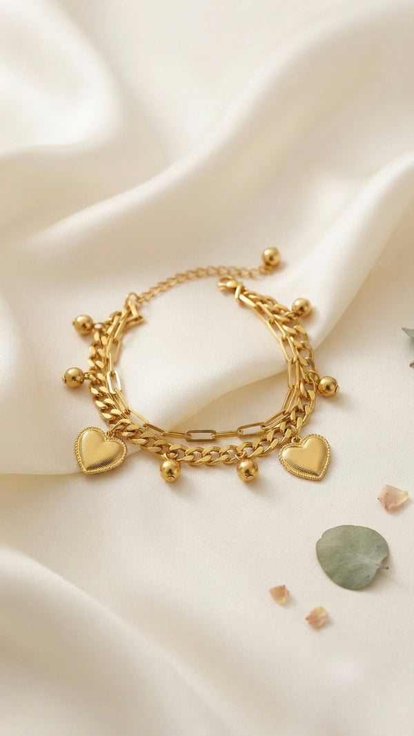 Gold Plated Golden Heart Duet Bracelet for Women