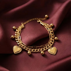 Gold Plated Golden Heart Duet Bracelet for Women
