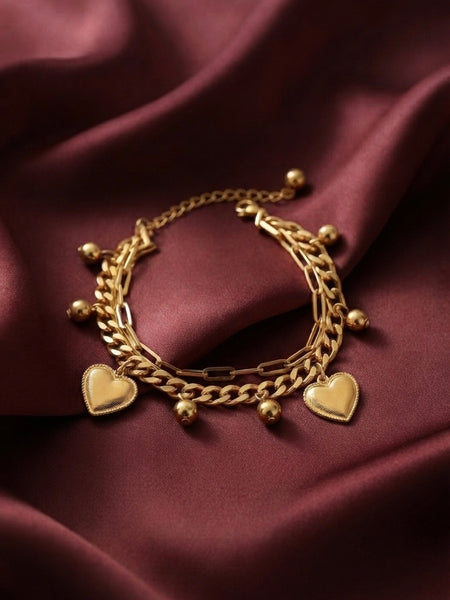 Gold Plated Golden Heart Duet Bracelet for Women