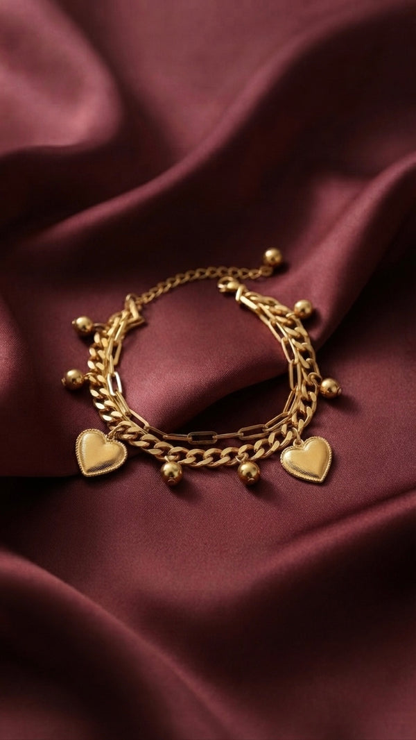 Gold Plated Golden Heart Duet Bracelet for Women