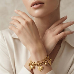 Gold Plated Golden Heart Duet Bracelet for Women