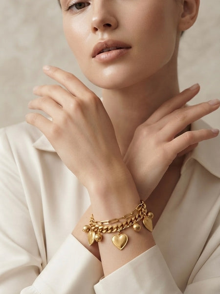 Gold Plated Golden Heart Duet Bracelet for Women