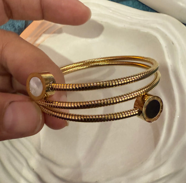 Dual Stone Gold Coil Bracelet for Women