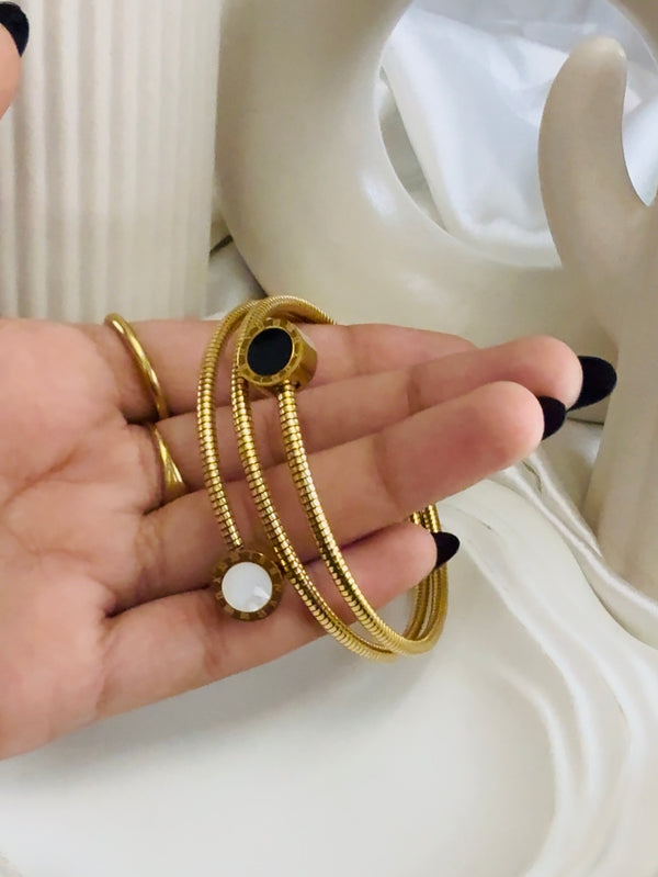 Dual Stone Gold Coil Bracelet for Women