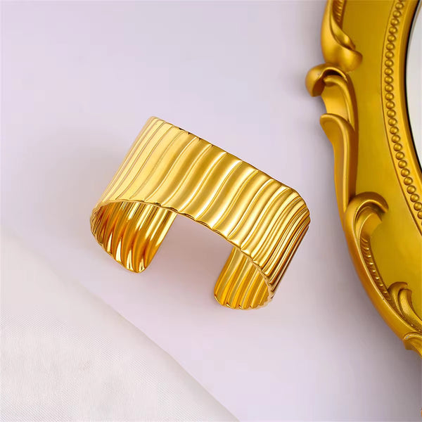 Elegant Gold Pleated Cuff Bracelet