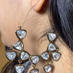Gold-Plated Triangular Stone Arch Hoop Statement Earrings