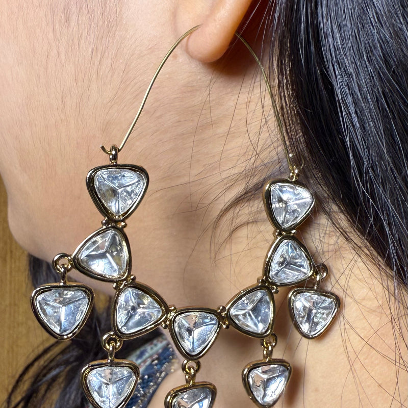 Gold-Plated Triangular Stone Arch Hoop Statement Earrings