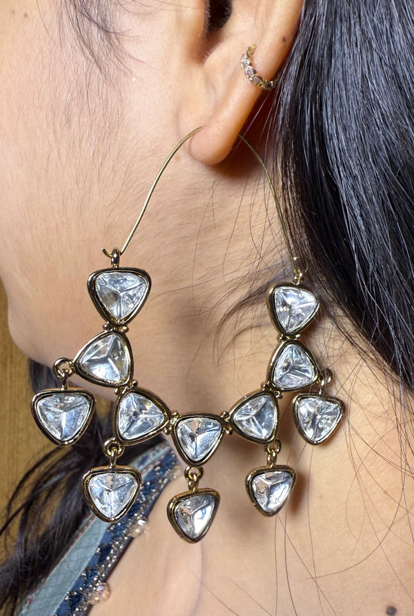 Gold-Plated Triangular Stone Arch Hoop Statement Earrings