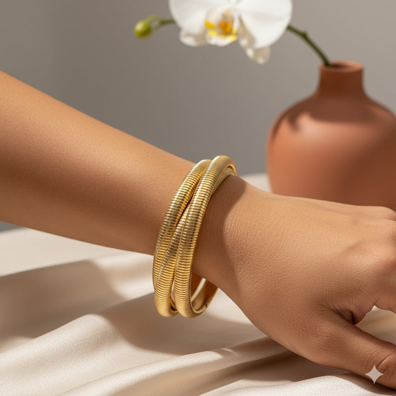 Gold Rib Textured Bangle Premium Gold Ribbed Bangle Set for Women – AmauraJewels
