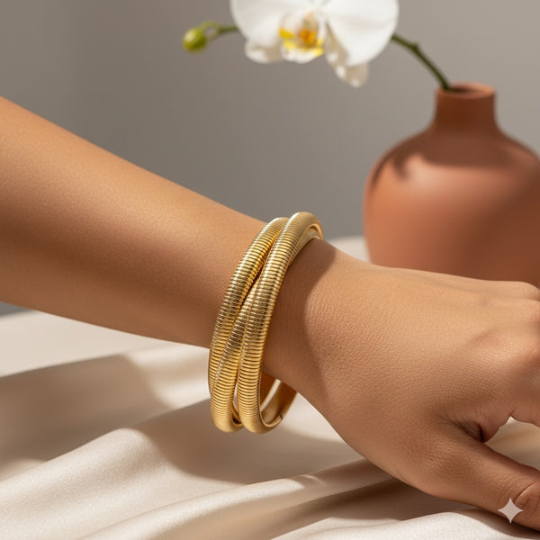 Premium Gold Ribbed Bangle Set for Women