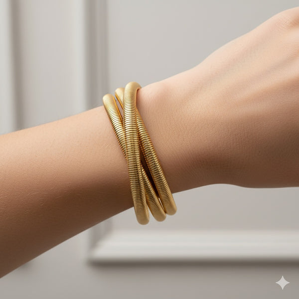 Premium Gold Ribbed Bangle Set for Women