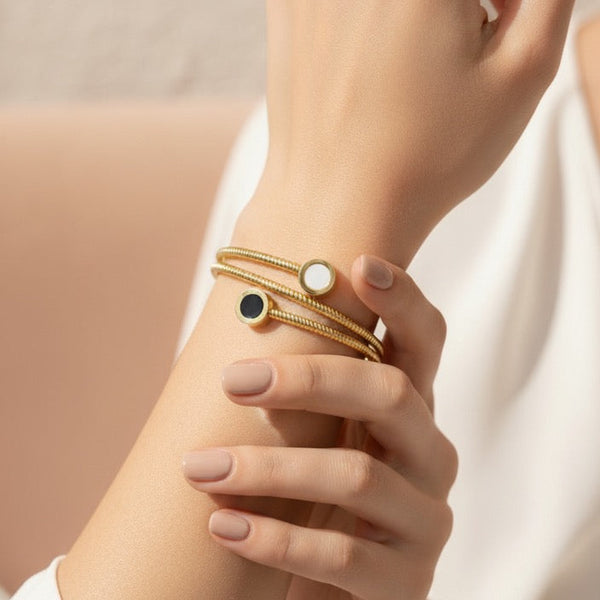 Dual Stone Gold Coil Bracelet for Women