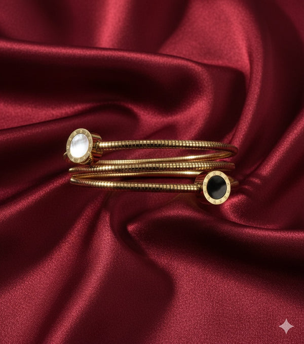 Dual Stone Gold Coil Bracelet for Women