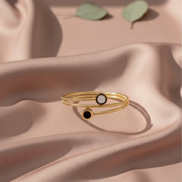 Dual Stone Gold Coil Bracelet for Women