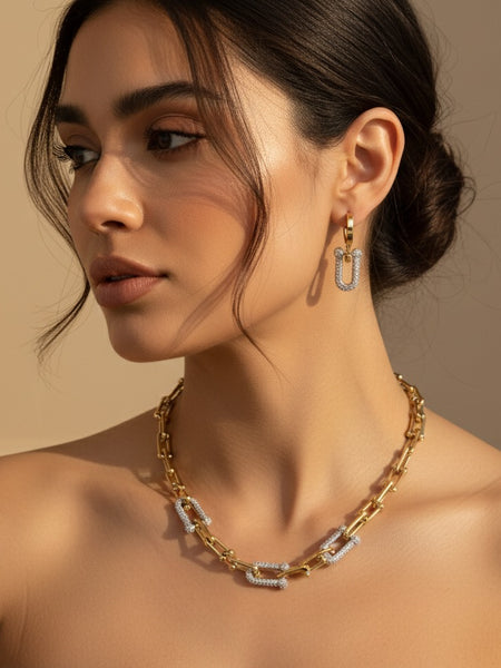 Amaura Dual-Tone Majesty Necklace Set “Golden Silver Luxe 18