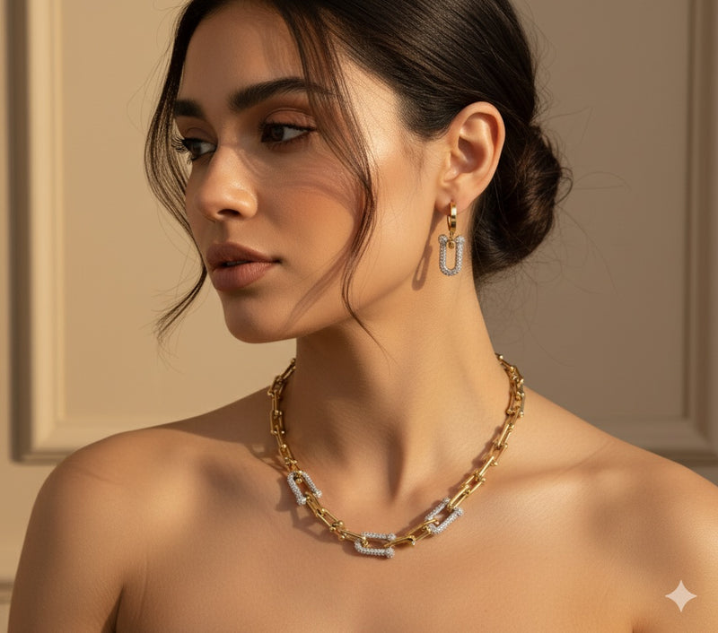 Amaura Dual-Tone Majesty Necklace Set “Golden Silver Luxe 18