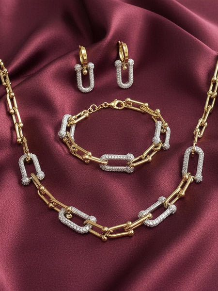 Amaura Dual-Tone Majesty Necklace Set “Golden Silver Luxe 18