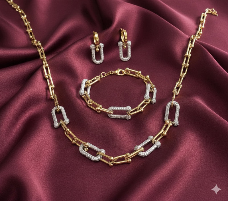 Amaura Dual-Tone Majesty Necklace Set “Golden Silver Luxe 18