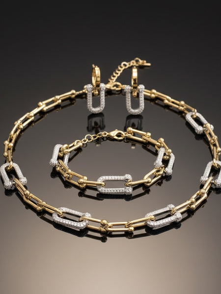 Amaura Dual-Tone Majesty Necklace Set “Golden Silver Luxe 18