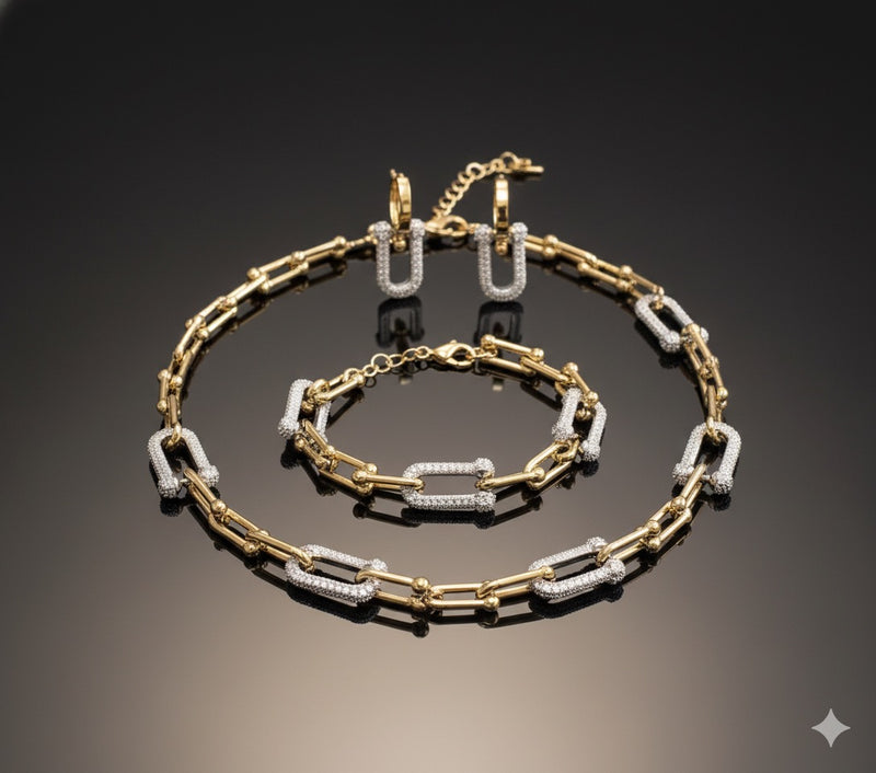 Amaura Dual-Tone Majesty Necklace Set “Golden Silver Luxe 18