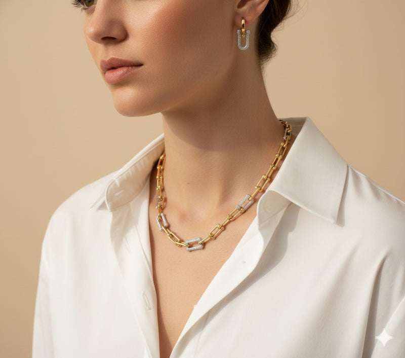 Amaura Dual-Tone Majesty Necklace Set “Golden Silver Luxe 18