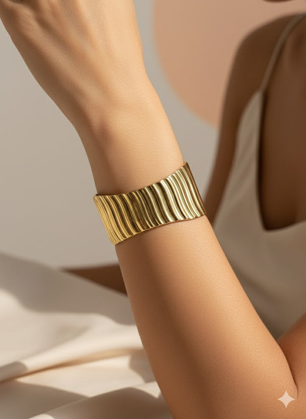Elegant Gold Pleated Cuff Bracelet