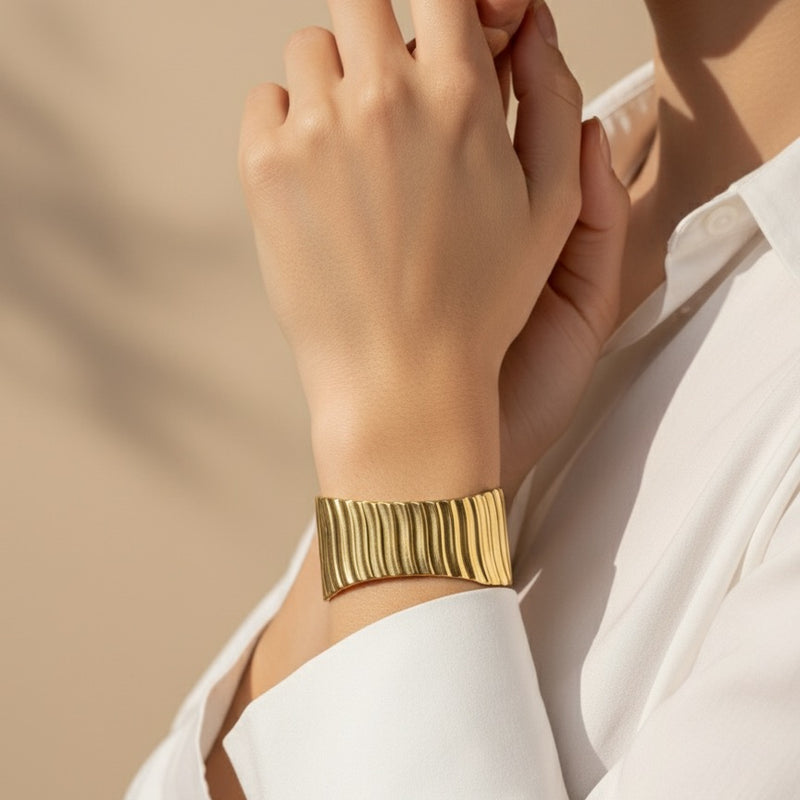 Elegant Gold Pleated Cuff Bracelet