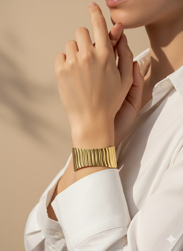 Elegant Gold Pleated Cuff Bracelet