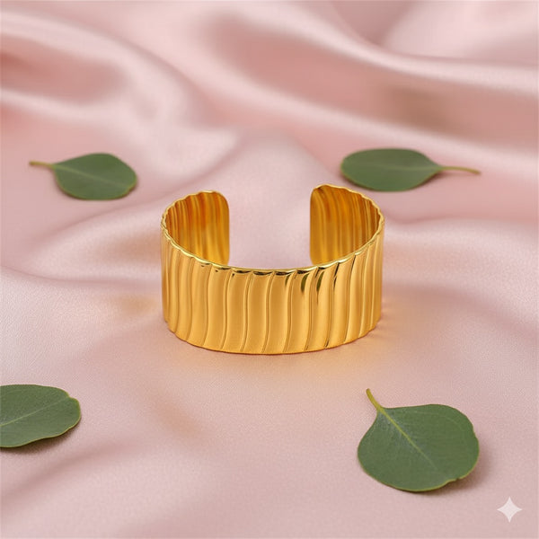 Elegant Gold Pleated Cuff Bracelet