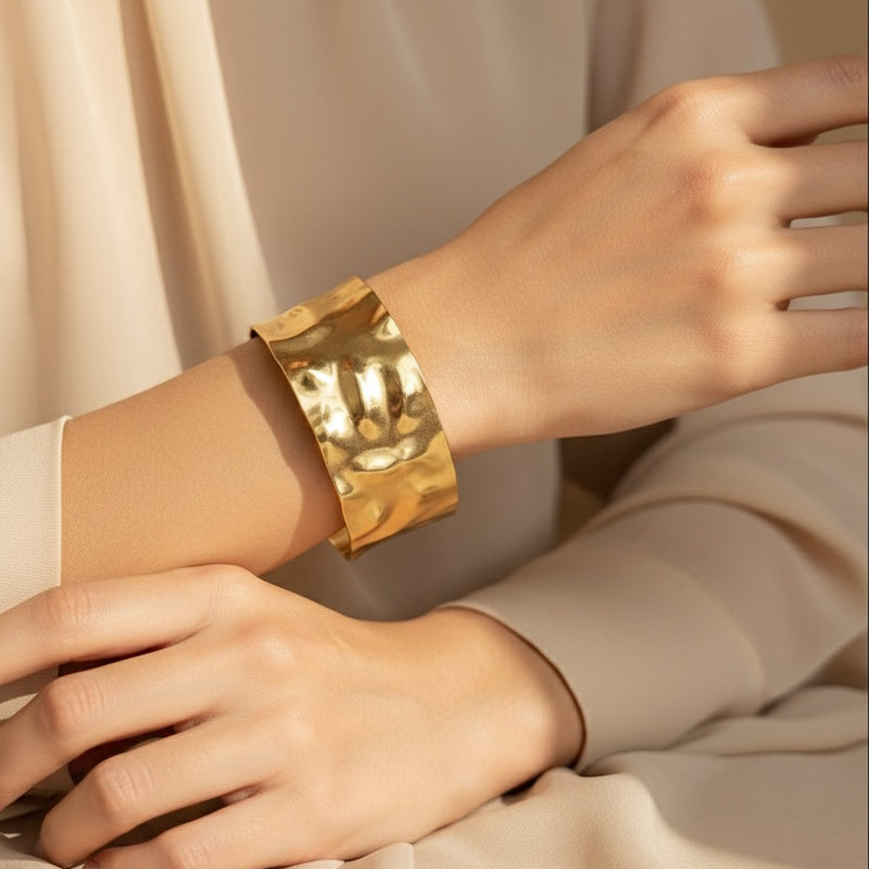 Premium Gold Hammered Cuff Bracelet for Women