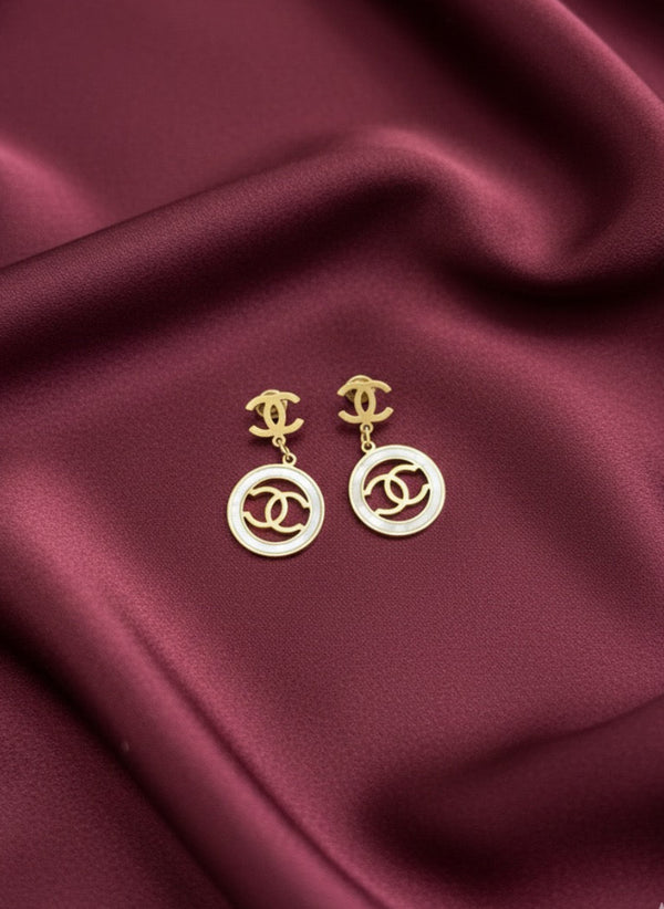Gold PVD Coated Round Drop Earrings