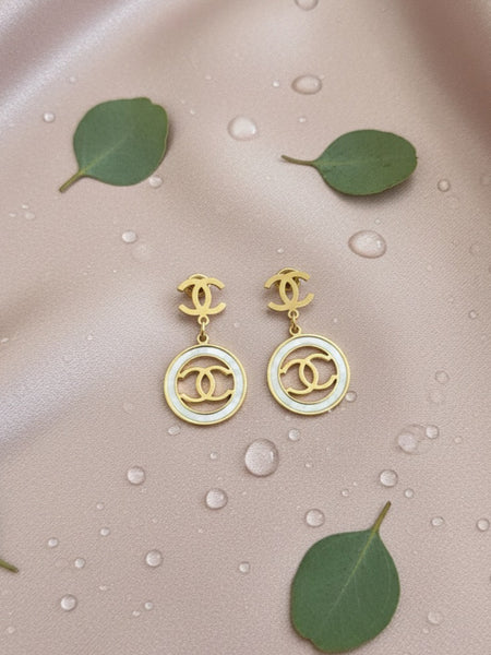 Gold PVD Coated Round Drop Earrings