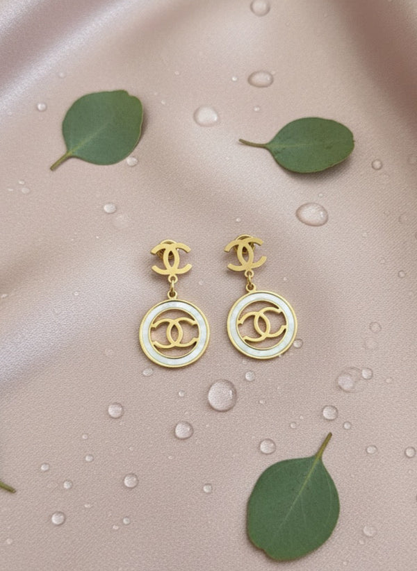 Gold PVD Coated Round Drop Earrings