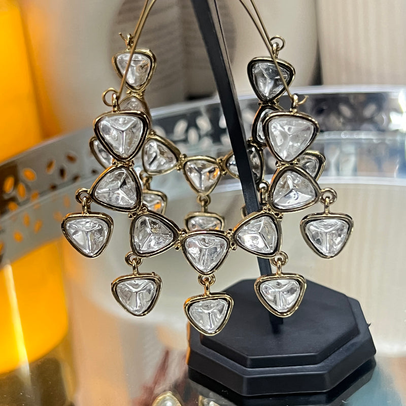 Gold-Plated Triangular Stone Arch Hoop Statement Earrings