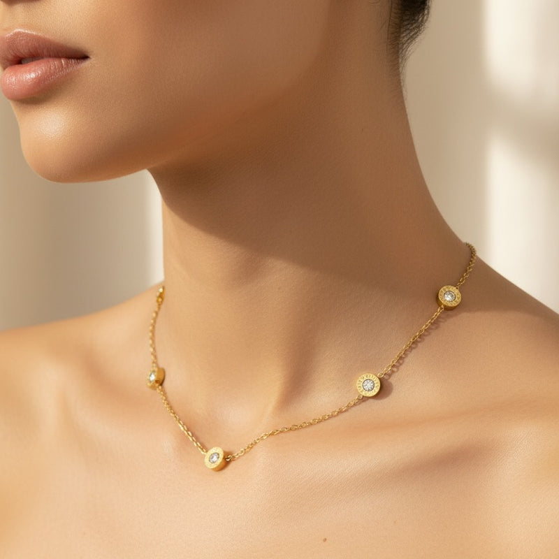 Gold Diamond Necklace Set with Stud Earrings