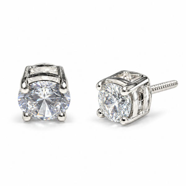 Classic Round Solitaire Stud Earrings in Silver Tone