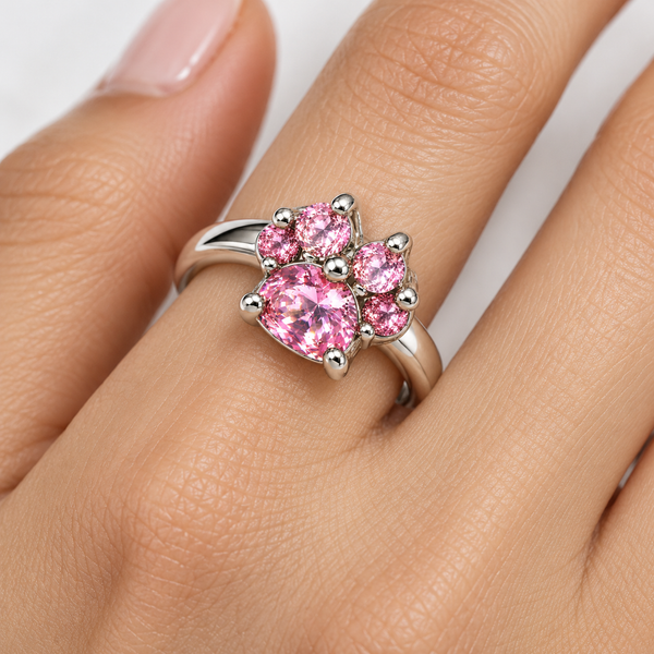 Pink Crystal Cluster Open Ring Sterling Silver