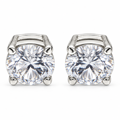 Classic Round Solitaire Stud Earrings in Silver Tone
