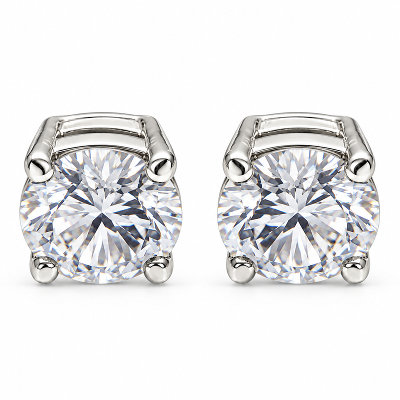 Classic Round Solitaire Stud Earrings in Silver Tone