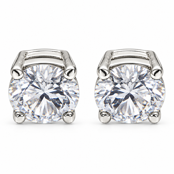 Classic Round Solitaire Stud Earrings in Silver Tone