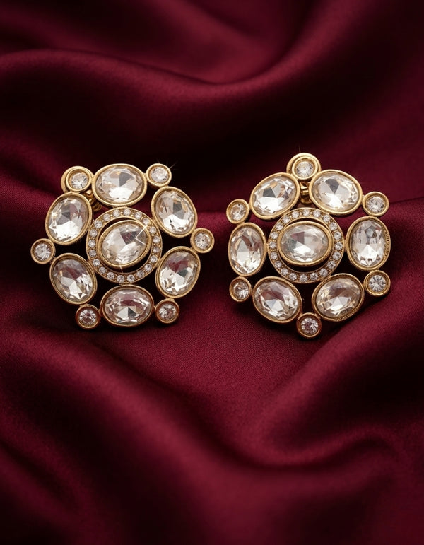 Gold-Tone Stone Studded Statement Earrings for Women