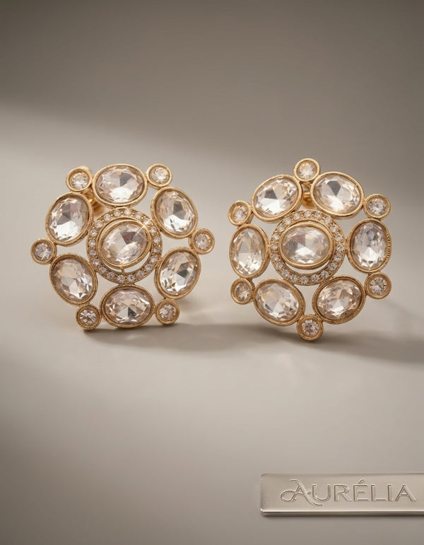 Gold-Tone Stone Studded Statement Earrings for Women