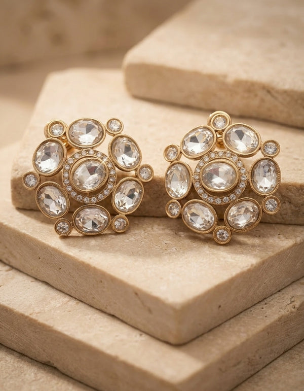 Gold-Tone Stone Studded Statement Earrings for Women